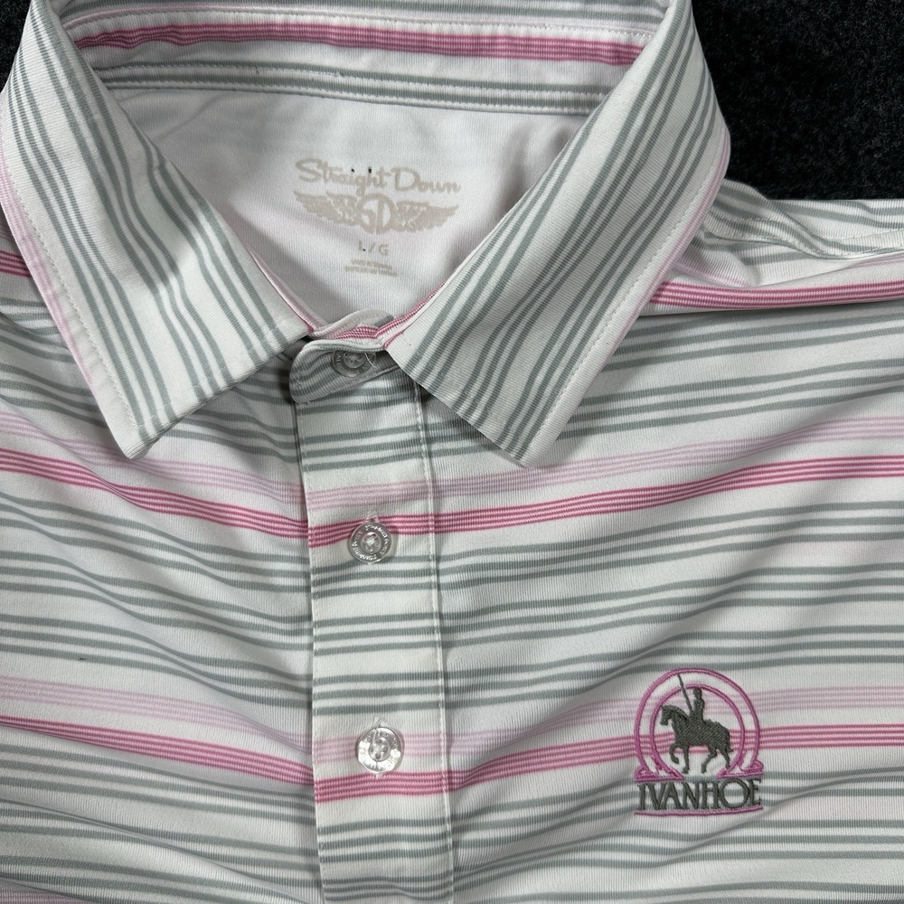 STRAIGHT DOWN Performance‎ Golf Polo Shirt Sz LG Multi Stripe Ivanhoe Course